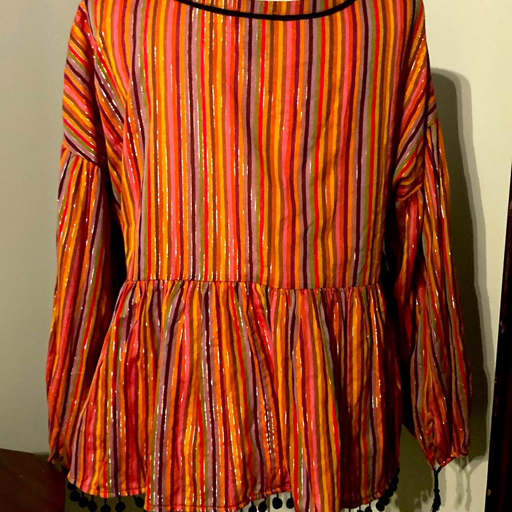 Amaryllis warm colored striped blouse